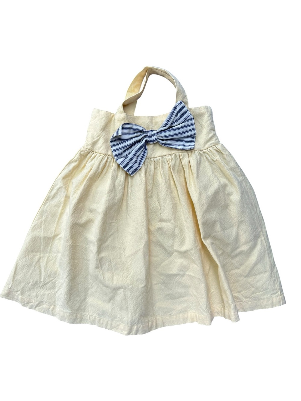 Little Prim Butter Yellow Sundress With Blue Striped Bow 100% Cotton 2/3